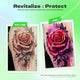 JCONLY REVEN Tattoo Aftercare Lotion before and after comparison highlighting improved tattoo color appearance and reduced fading over time.