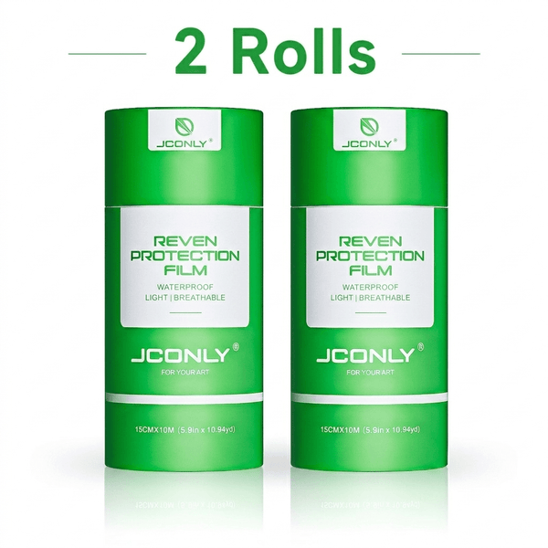 JCONLY REVEN 0.02 mm Tattoo Protection Film dual-pack showing 15 cm width rolls.