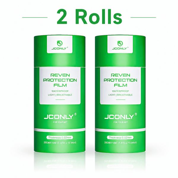 JCONLY REVEN 0.02 mm Tattoo Protection Film dual-pack showing 20 cm width rolls.