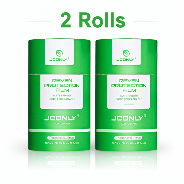 JCONLY REVEN 0.02 mm Tattoo Protection Film dual-pack showing 10 cm width rolls.
