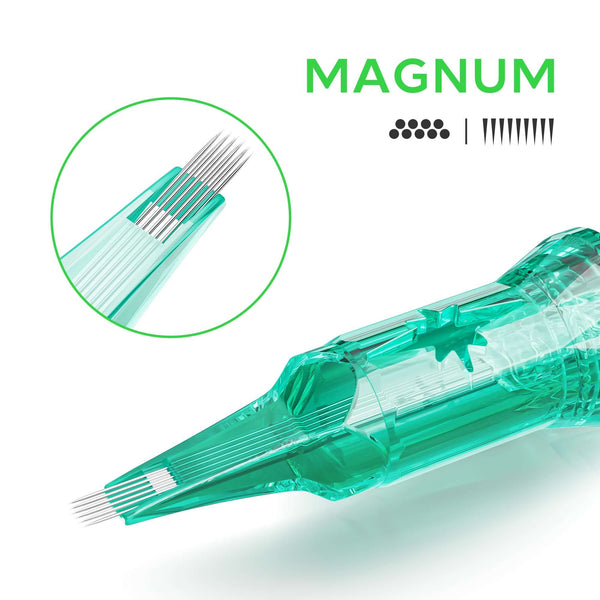 JCONLY VINK Tattoo Cartridge Needles magnum detail shot showing magnum needle configuration for tattoo shading and blending.