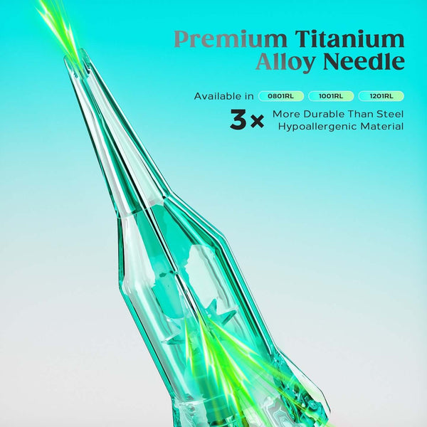 JCONLY VINK Titanium Tattoo Cartridge Needles features infographic featuring enhanced durability and stable performance for professional tattoo use.