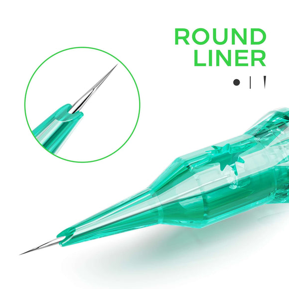JCONLY VINK Titanium Tattoo Cartridge Needles round liner detail shot showing a precision needle tip for fine line tattoo work.